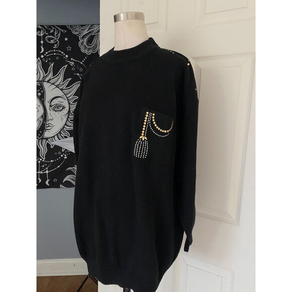 NWT Vintage black sweater with rhinestones/studs from The Icing Org $128 OS - Picture 6 of 7